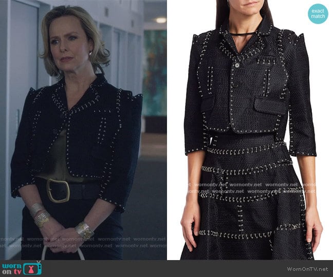 Noir Kei Ninomiya Chain-Stitch Herringbone Cropped Jacket worn by Jacqueline (Melora Hardin) on The Bold Type