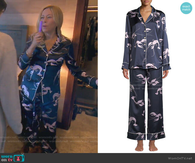 Olivia Von Halle Lila Constance Lobster-Print Classic Silk Pajama Set worn by Sutton Stracke on The Real Housewives of Beverly Hills