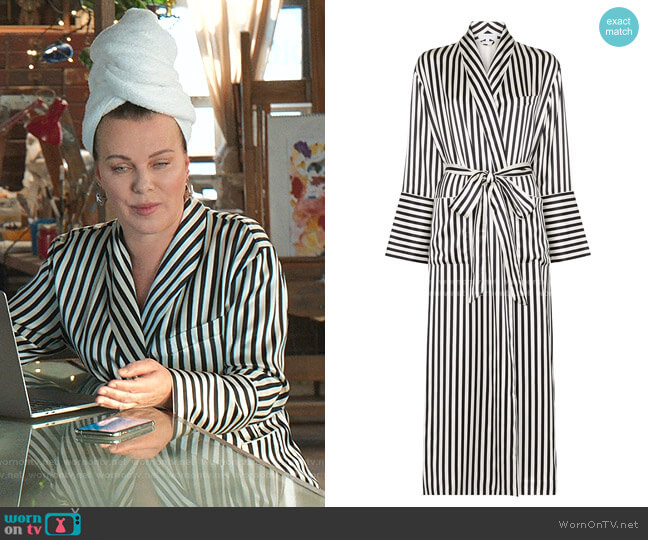 Olivia von Halle Capability Striped Silk Dressing Robe worn by Maggie (Debi Mazar) on Younger