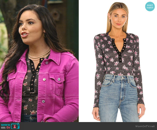 Free People One of The Girls Printed Henley worn by Lou Hockhauser (Miranda May) on Bunkd