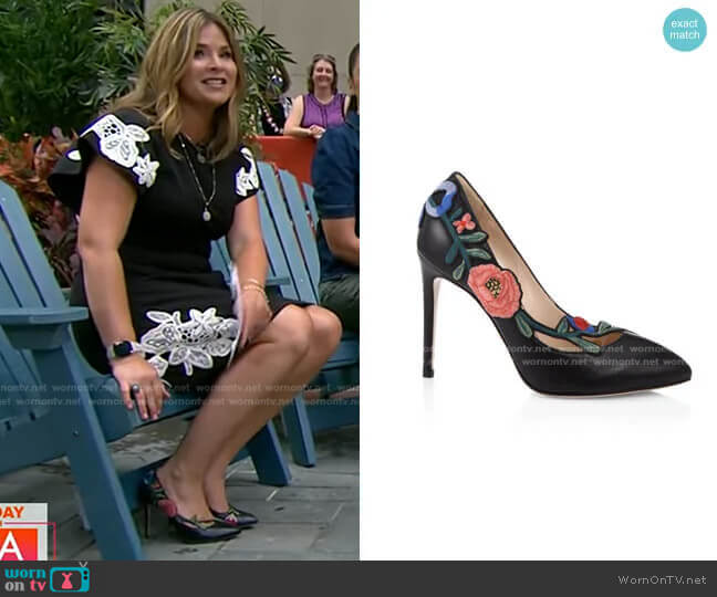 Gucci Ophelia Floral-embroidered Leather Pump worn by Jenna Bush Hager on Today