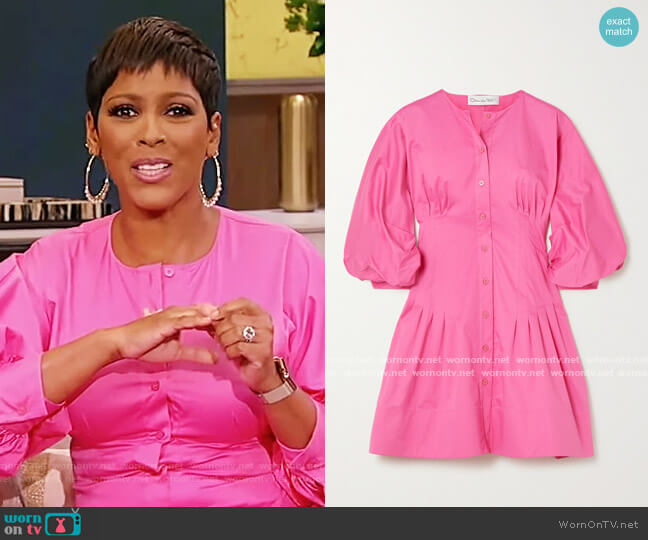 Oscar De La Renta Pintucked stretch-cotton poplin mini dress worn by Tamron Hall on Tamron Hall Show