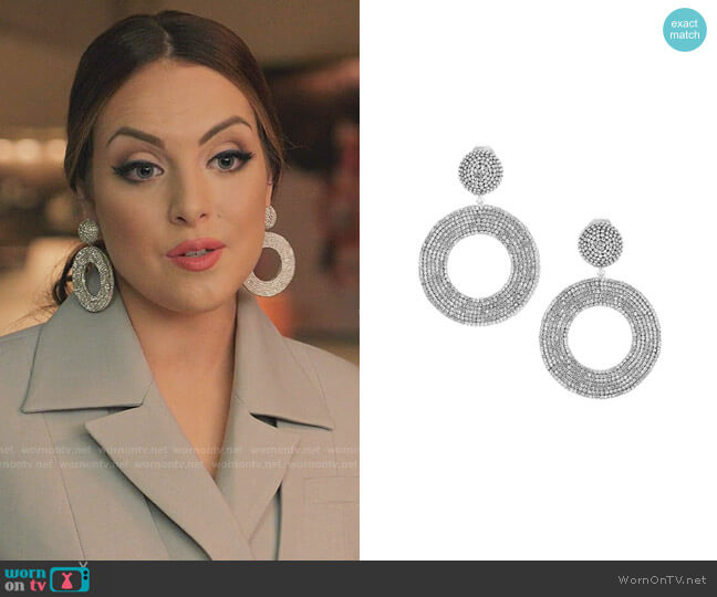 Oscar de la Renta Crystal Pave Clip-On Hoop Earrings worn by Fallon Carrington (Elizabeth Gillies) on Dynasty