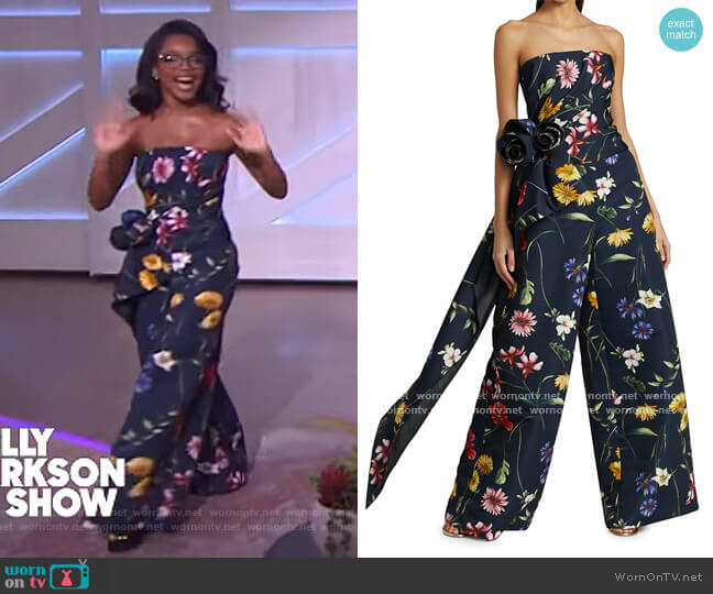 Oscar de la Renta Floral Strapless Cascade Corset Top