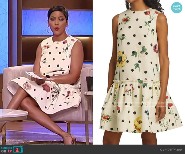 Oscar de la Renta Floral Ruffle-Hem Shift Dress worn by Tamron Hall on Tamron Hall Show