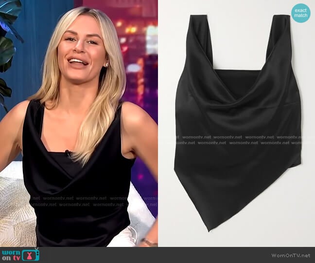 Nanushka Petra Cropped Draped Satin Top worn by Morgan Stewart on E! News