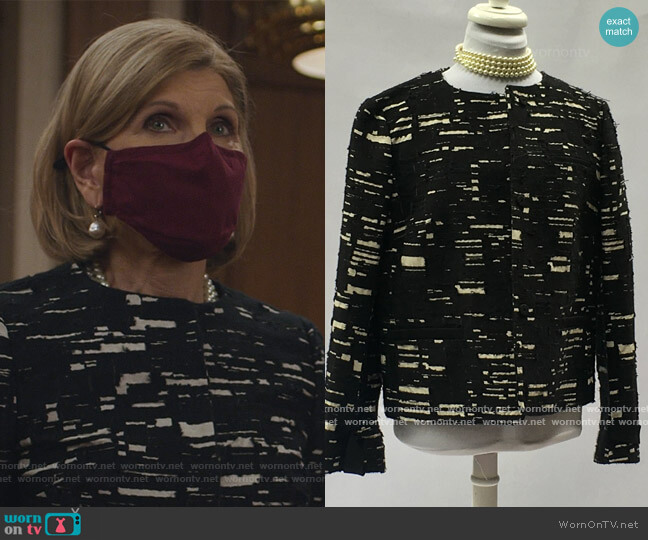 Piazza Sempione Black and White Textured Jacket worn by Diane Lockhart (Christine Baranski) on The Good Fight