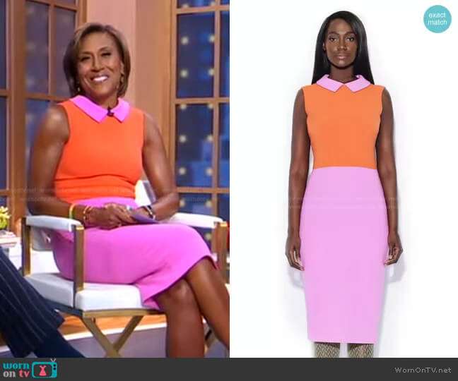 Tristan Arch Pink/Orange Collared Color Blocking Dress worn by Robin Roberts on Good Morning America