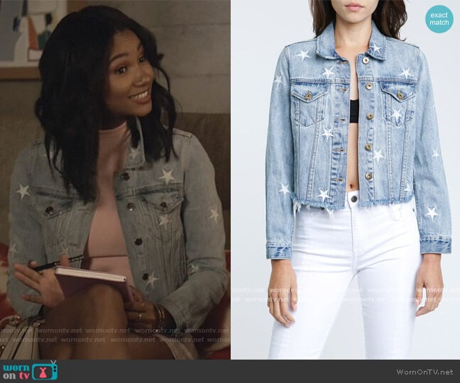 Pistola Brando Star Cut- Off Denim Jacket in Zodiac worn by Layla Keating (Greta Onieogou) on All American