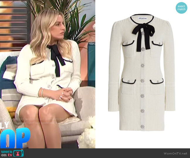 Self Portrait Pussy-Bow Ribbed Lurex Mini Dress worn by Morgan Stewart on E! News
