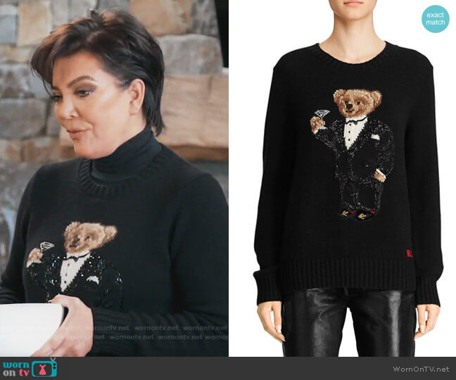 Ralph Lauren Martini Bear Cashmere Crewneck Sweater worn by Kris Jenner on Keeping Up with the Kardashians