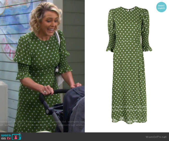 Reformation Carolena polka-dot print dress worn by Nicole Walker (Arianne Zucker) on Days of our Lives