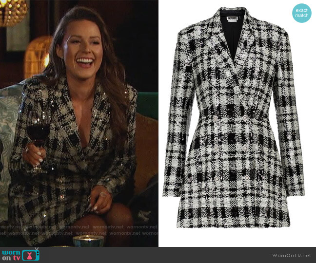 Rotate Birger Christensen Newton checked sequined blazer minidress worn by Katie Thurston on The Bachelorette