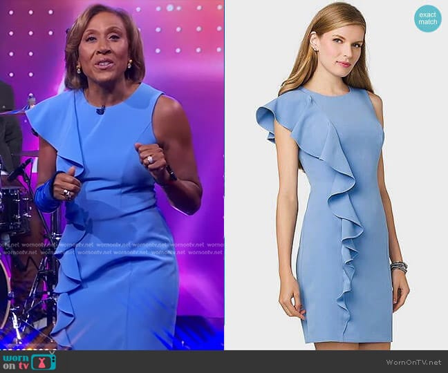 Dressbarn Ruffled-Shoulder Sheath Dress worn by Robin Roberts on Good Morning America