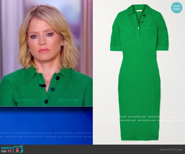 Safiyaa Akilah crocheted cotton midi dress worn by Sara Haines on The View