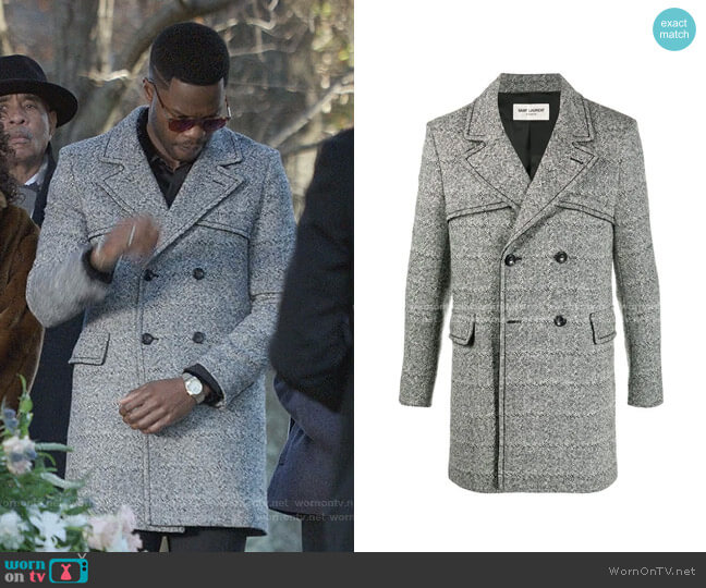 Saint Laurent Double-Breasted Grained Coat worn by Jeff Colby (Sam Adegoke) on Dynasty