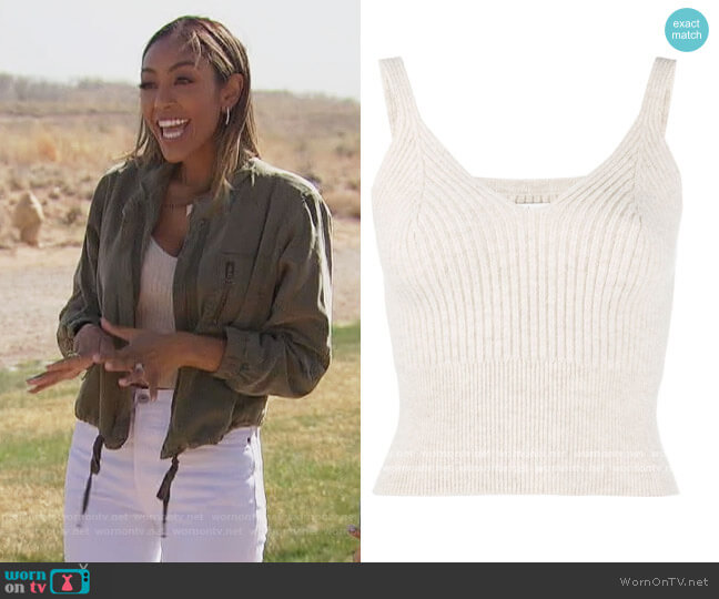 Sandro Twiny Ribbed Knit Top worn by Tayshia Adams on The Bachelorette