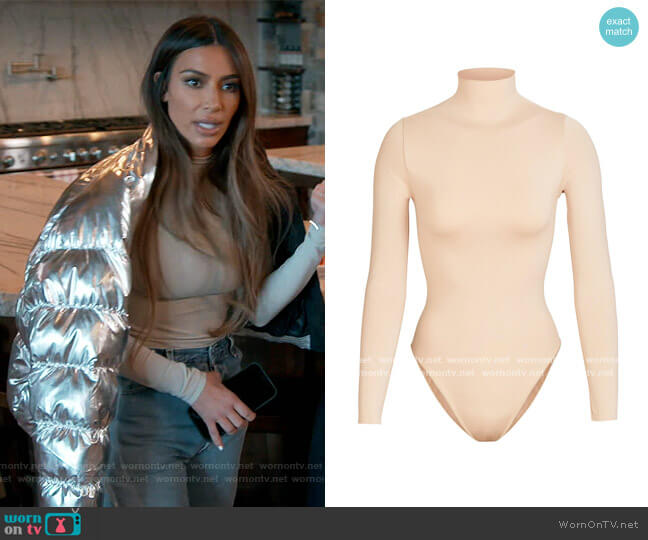Skims Essential Mock Neck Long Sleeve Bodysuit worn by Kim Kardashian on Keeping Up with the Kardashians