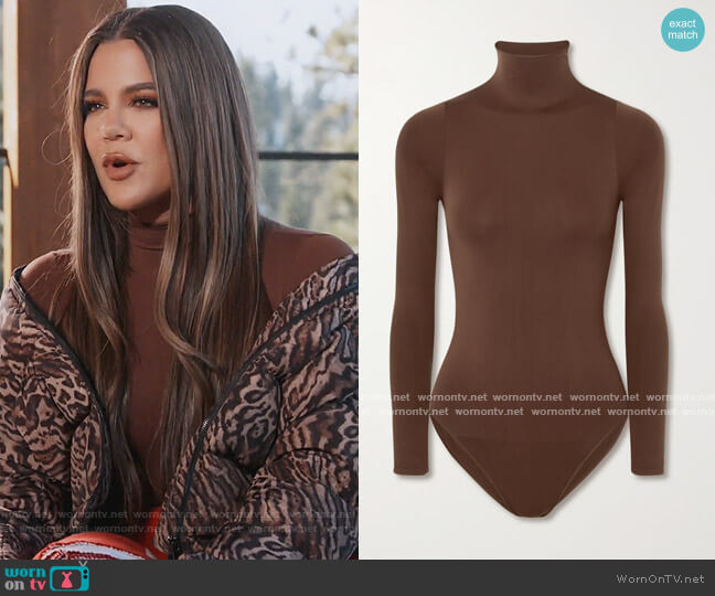 Skims Essential Mock Neck bodysuit - Smokey Quartz worn by Khloe Kardashian on Keeping Up with the Kardashians