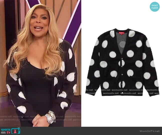 Supreme Brushed Polka Dot Cardigan worn by Wendy Williams on The Wendy Williams Show