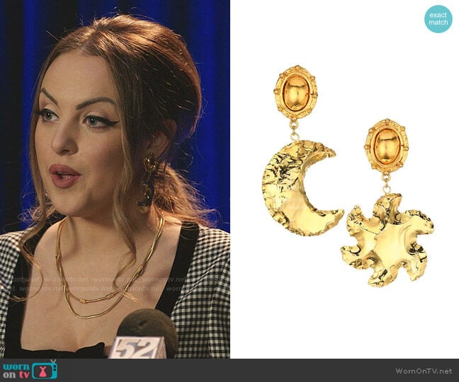 Sylvia Toledano Sun & Moon Clip-On Drop Earrings worn by Fallon Carrington (Elizabeth Gillies) on Dynasty