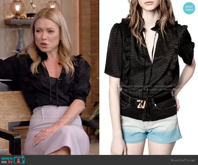 Zadig & Voltaire Talino Short Sleeve Silk Jacquard Top worn by Kelly Ripa on Live with Kelly and Mark