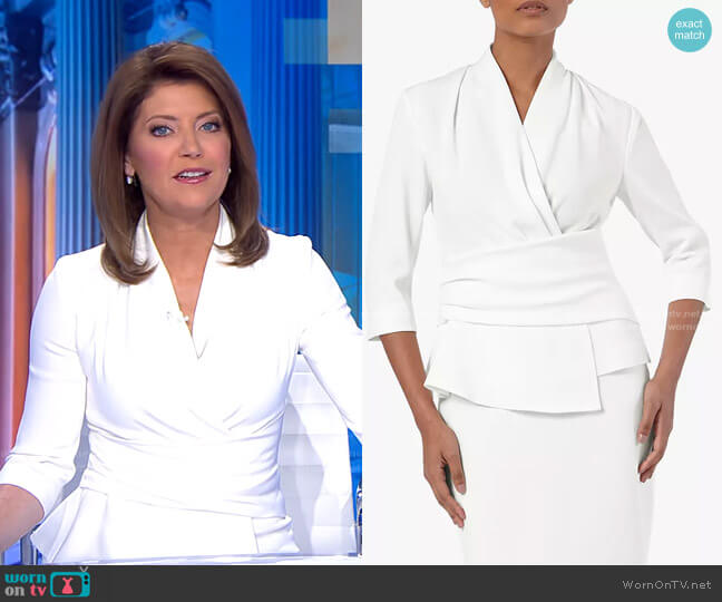 The Fold London Clever Crepe Belleville Top worn by Norah O'Donnell on CBS Evening News