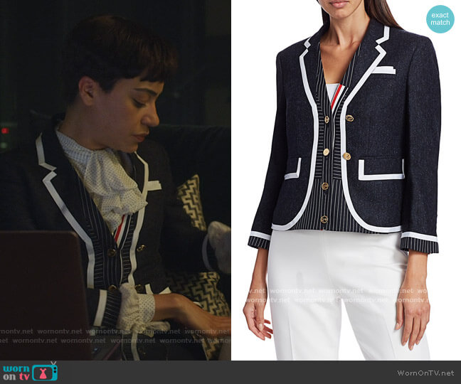 Thom Browne Trompe L'oeil Cardigan Combo Jacket worn by Lucca Quinn (Cush Jumbo) on The Good Fight