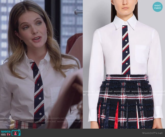 Thom Browne White Cotton Poplin Embroidered Top worn by Sutton (Meghann Fahy) on The Bold Type