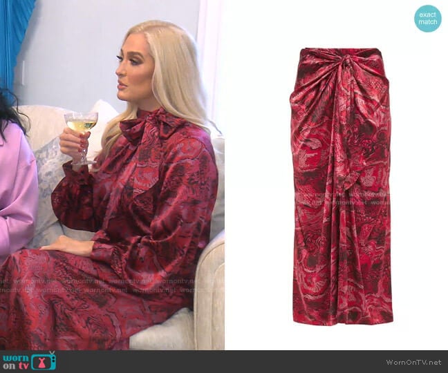 Ganni Tie-Front Printed Skirt worn by Erika Jayne on The Real Housewives of Beverly Hills