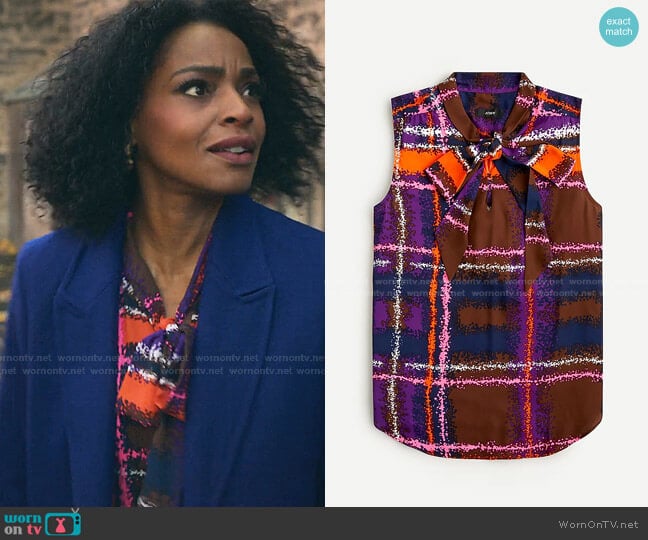 J. Crew Tie-Neck Blouse in Speckled Plaid worn by Sasha Snow (Margaret Odette) on Sex/Life