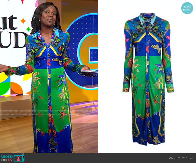 Versace Trésor de la Mer-Print Dress worn by Deborah Roberts on Good Morning America