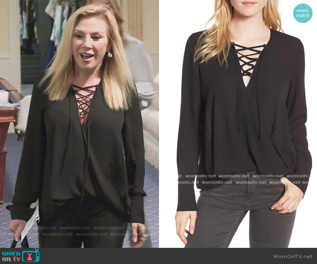 Trouve Lace-Up Top worn by Ramona Singer on The Real Housewives of New York City