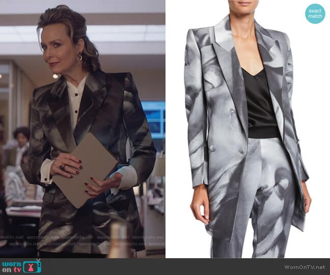 UNTTLD Belucci Face-Print Side-Tie Jacket worn by Jacqueline (Melora Hardin) on The Bold Type