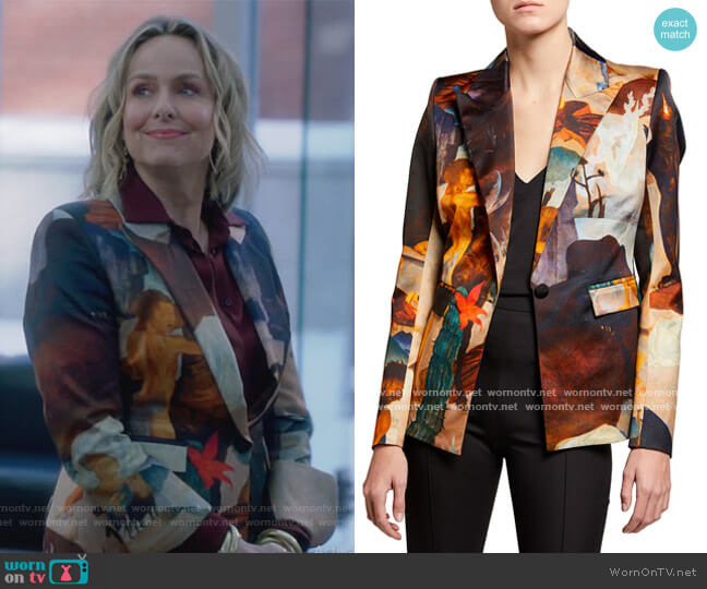 Unttld Eon Printed Cotton-Blend Blazer worn by Jacqueline (Melora Hardin) on The Bold Type