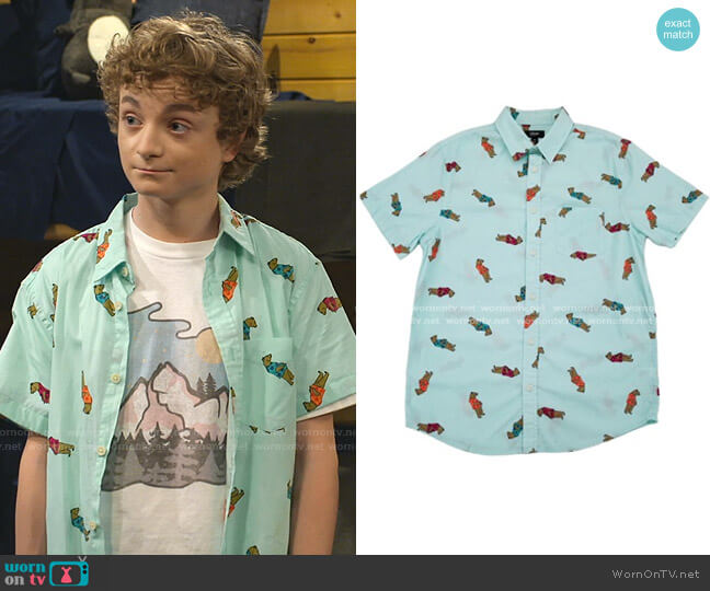 Urban Pipeline Bear Print Short Sleeve Button-Down Shirt worn by Finn Sawyer (Will Buie Jr) on Bunkd