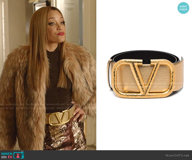 Valentino VLOGO Buckle Leather Belt worn by Dominique Deveraux (Michael Michele) on Dynasty