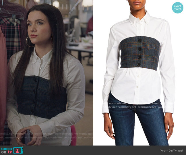 Veronica Beard Miki Bustier Button-Down Blouse worn by Jane Sloan (Katie Stevens) on The Bold Type