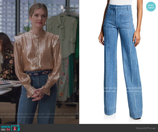 Victoria Beckham High-Rise Patch Pocket Denim Jeans worn by Sutton (Meghann Fahy) on The Bold Type