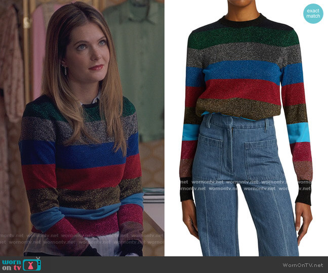 Victoria Beckham Striped cotton-blend Lurex sweater worn by Sutton (Meghann Fahy) on The Bold Type
