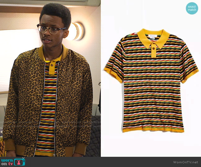 Urban Outfitters Zeke Stripe Sweater Polo Shirt worn by Noah Lambert (Israel Johnson) on Bunkd