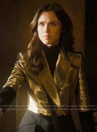 Abigael’s gold and black colorblock blazer on Charmed