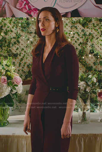 Abigail’s burgundy wrap dress on Good Witch