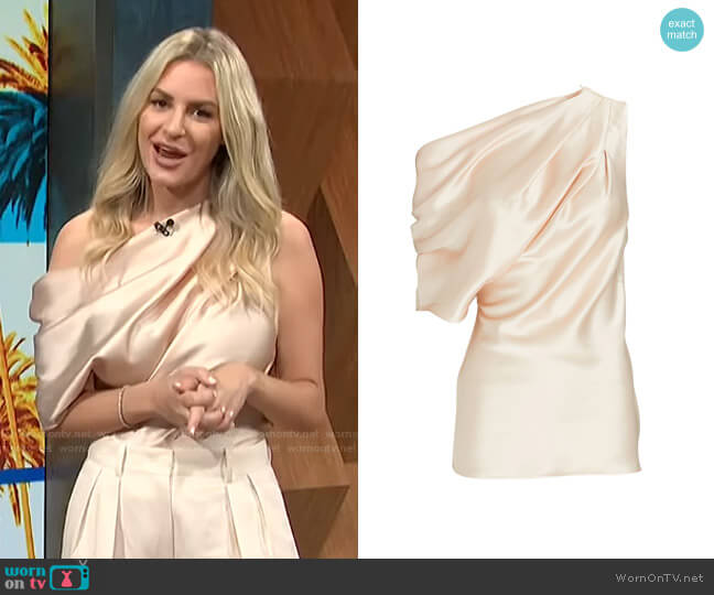 Acler Bonham One-Shoulder Satin Top worn by Morgan Stewart on E! News