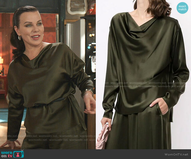 Adam Lippes Draped Silk Blouse worn by Maggie (Debi Mazar) on Younger