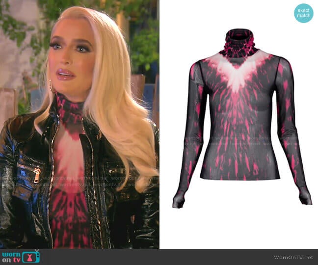 AFRM Zadie Semi Sheer Turtleneck in V-Placement Tie Dye worn by Erika Jayne on The Real Housewives of Beverly Hills
