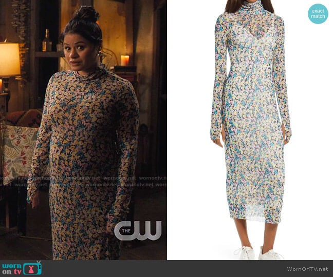 AFRM Shailene Dress in Multi Print worn by Mel Vera (Melonie Diaz) on Charmed