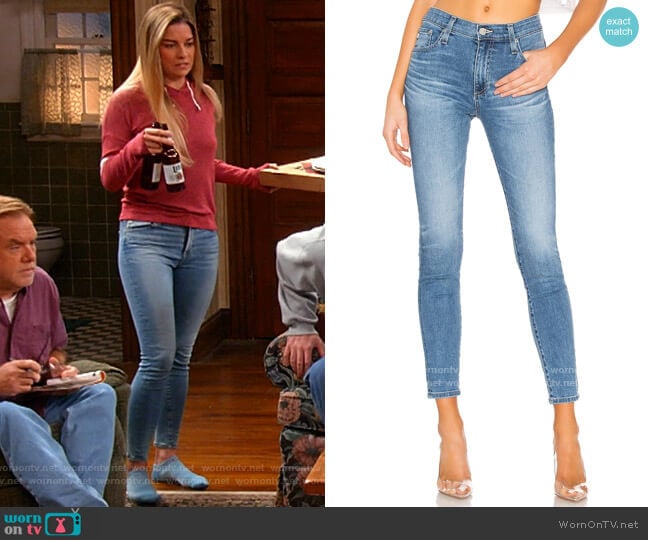 AG Adriano Goldschmied Farrah Skinny Jeans in 17 Years Ceaseless worn by Allison (Annie Murphy) on Kevin Can F**k Himself