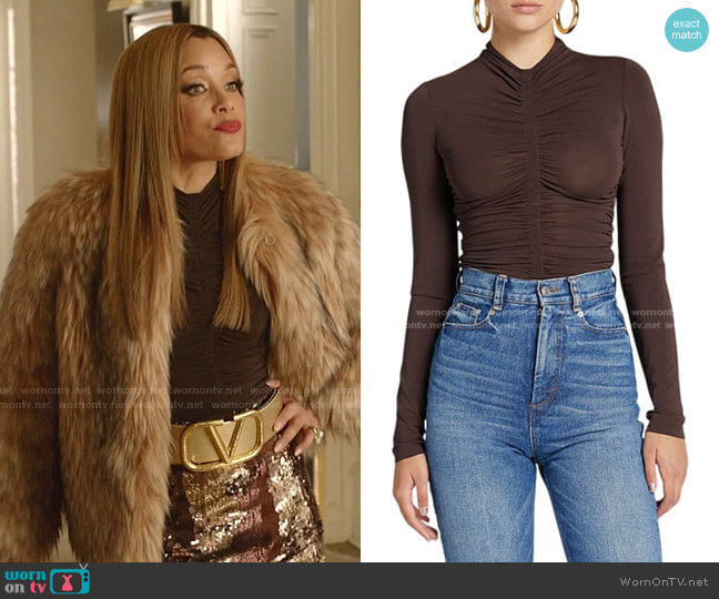 A.L.C. Ansel Ruched Long-Sleeve Top worn by Dominique Deveraux (Michael Michele) on Dynasty