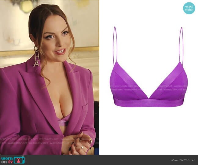 Alex Perry Ash Satin Crepe Bralette worn by Fallon Carrington (Elizabeth Gillies) on Dynasty